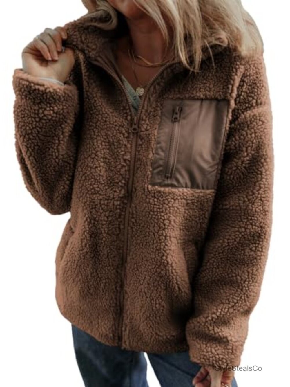 Dokotoo Women's Fleece Teddy Jacket Winter Warm Long Sleeve Loose Casual Faux